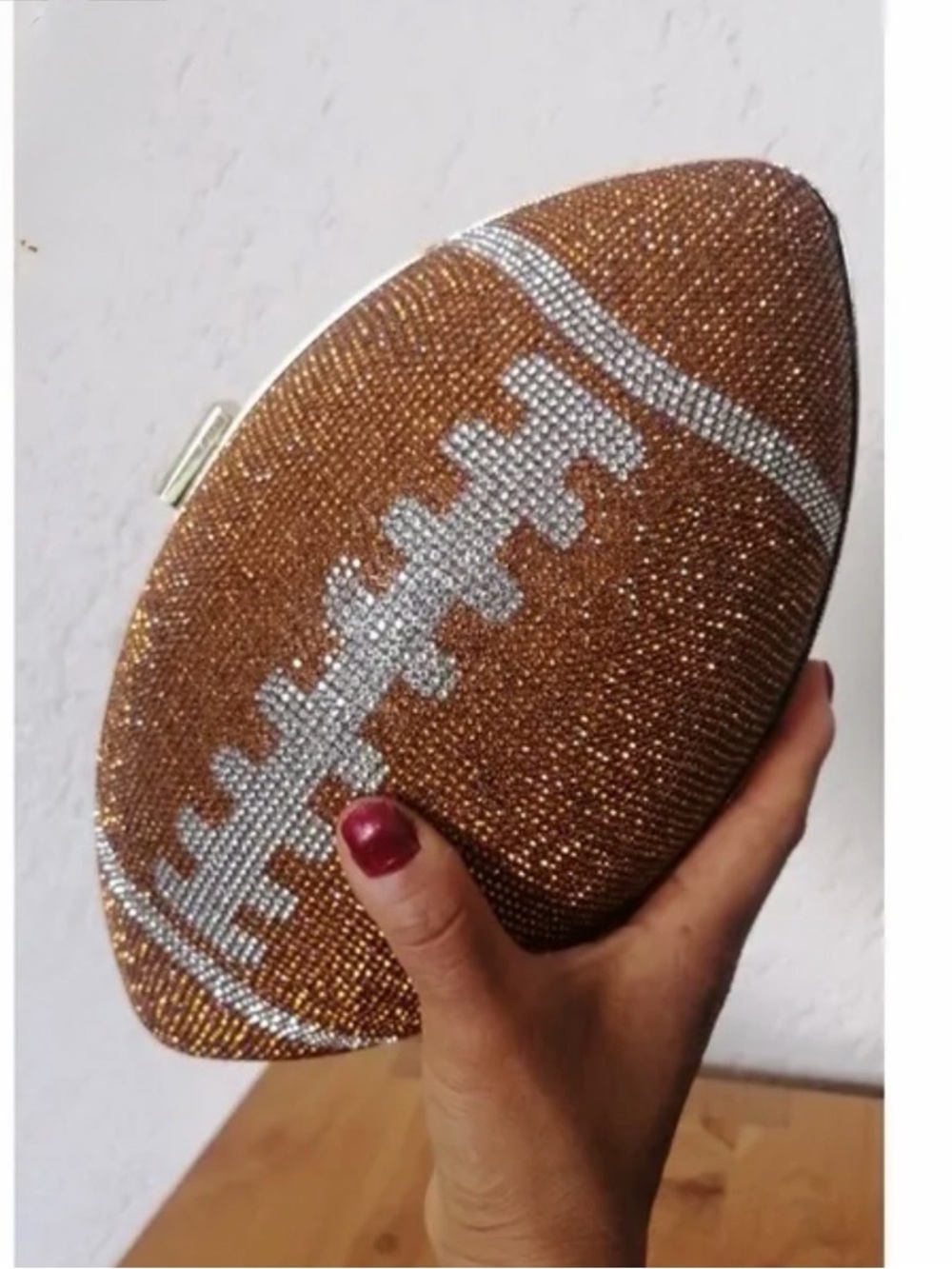 Rhinestone Football Clutch Bag in Brown - Picture 3 of 6